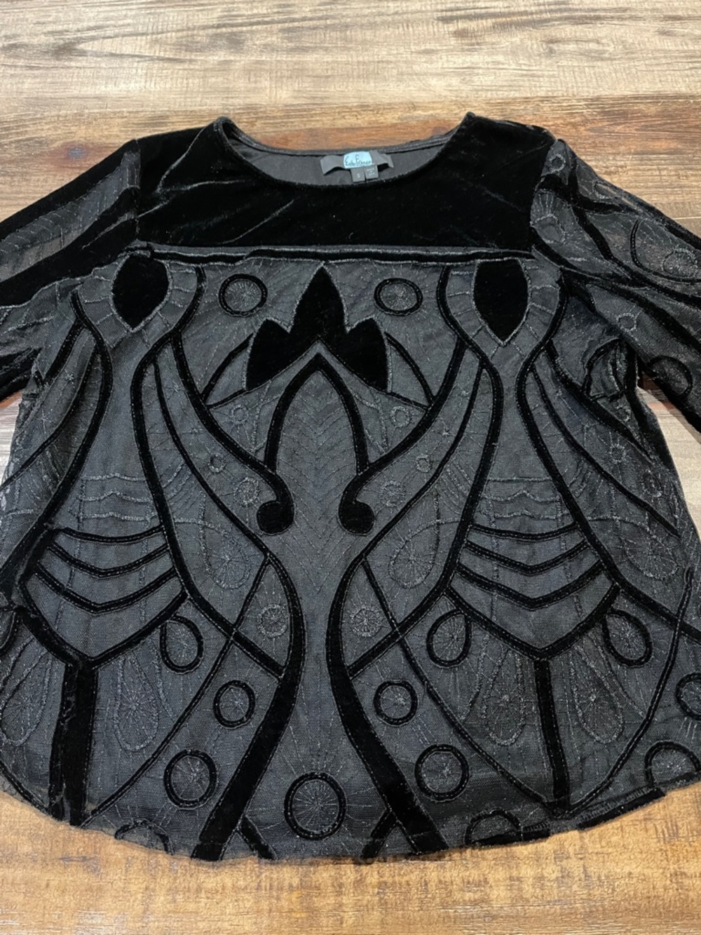 Eva Franco Black Velvet Burnout Long Sleeve Top